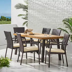 Christopher Knight Home Goleta Set da pranzo da 7 pezzi in legno di acacia e vimini da esterno con cuscini, Naturale, Marrone e Crema