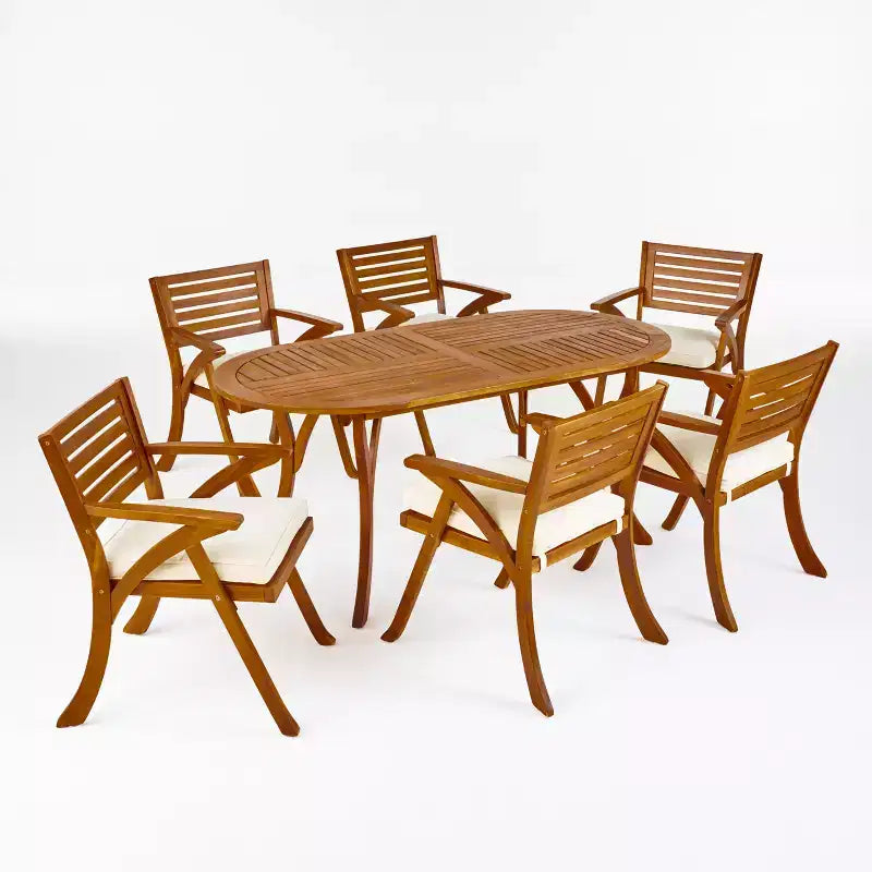 GDFStudio Zhana Ensemble de salle à manger d'extérieur 7 pièces en bois d'acacia avec coussins
