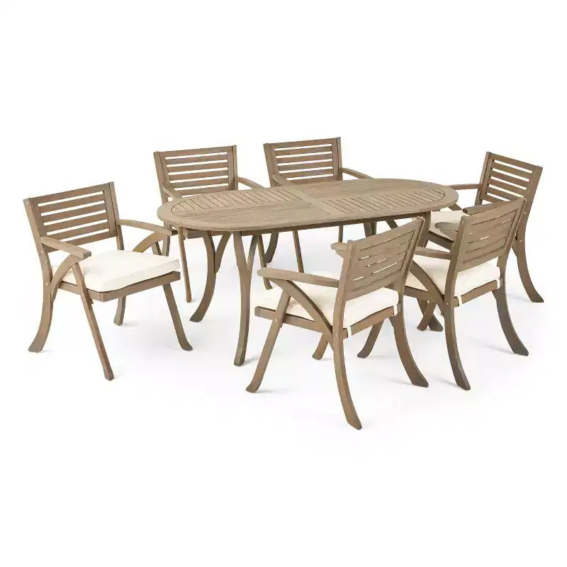 GDFStudio Zhana Ensemble de salle à manger d'extérieur 7 pièces en bois d'acacia avec coussins