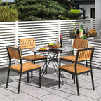 Ensemble de salle à manger d'extérieur Costway 6 pièces en bois d'acacia avec banc et 2 trous pour parasol