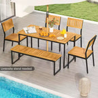 Ensemble de salle à manger d'extérieur Costway 6 pièces en bois d'acacia avec banc et 2 trous pour parasol