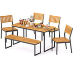 Ensemble de salle à manger d'extérieur Costway 6 pièces en bois d'acacia avec banc et 2 trous pour parasol