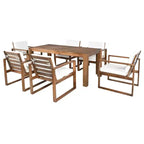 Whisen - Set da pranzo da esterno a 7 pezzi in legno di acacia - Posti a sedere per 6 persone con cuscini rimovibili, set di mobili da esterno con foro per ombrellone