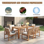 Whisen - Set da pranzo da esterno a 7 pezzi in legno di acacia - Posti a sedere per 6 persone con cuscini rimovibili, set di mobili da esterno con foro per ombrellone