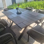 PURPLE LEAF Set da Pranzo per Esterni con Tavolo in Alluminio e Sedie in Corda Intrecciata con Cuscini Inclusi per Arredo Giardino Cucina