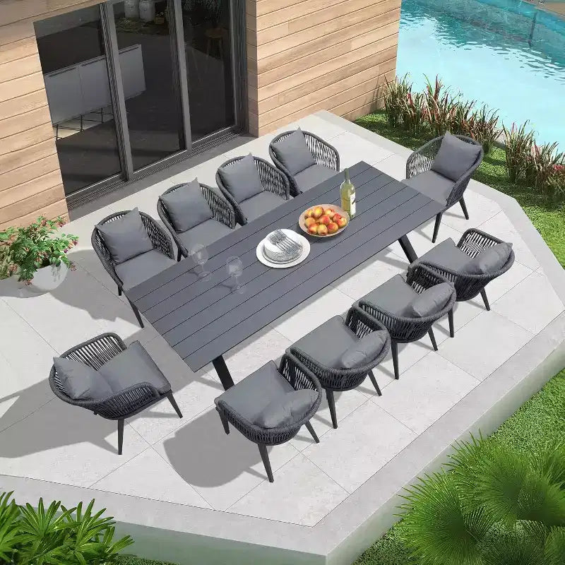 PURPLE LEAF Outdoor Dining Set Patio Aluminium Table and Rope Weave Chairs Included Cushions for Backyard Decor Kitchen