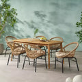 Christopher Knight Home Marten Wicker and Acacia Wood Outdoor 7 Piece Dining Set with Cushions, Beige/Teak