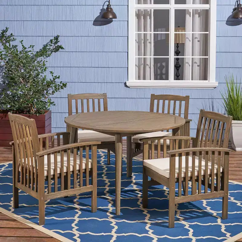 Christopher Knight Home Maura, set da pranzo da 5 pezzi in legno di acacia per esterni con cuscino resistente all'acqua