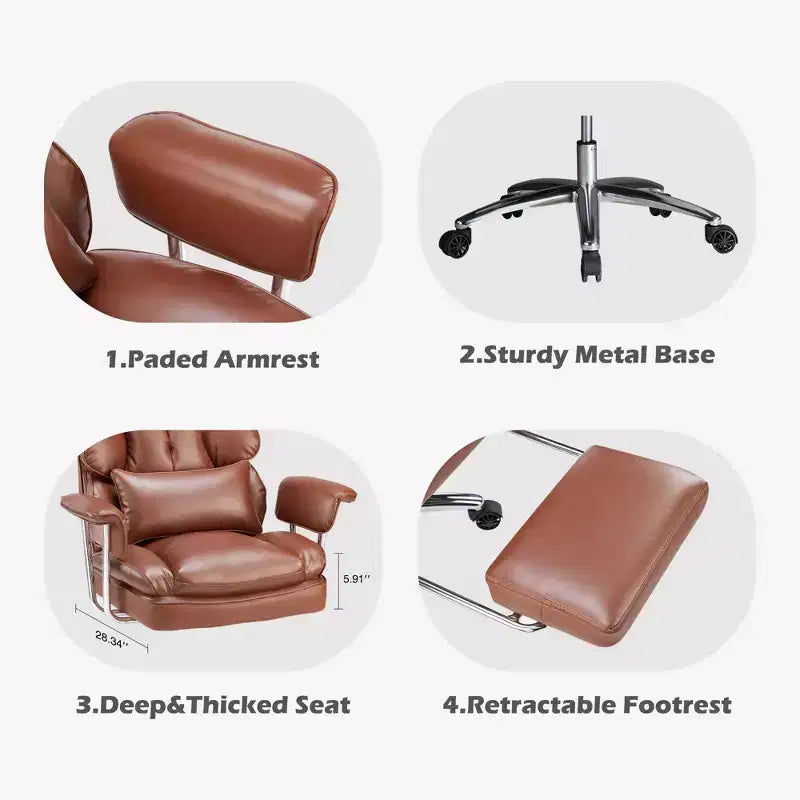 Sedia da Ufficio Ergonomica con Poggiapiedi - Sedia Direzionale Certificata BIFMA, Supporto Lombare Regolabile e Reclinabile a 135°, Sedia Girevole in Pelle PU
