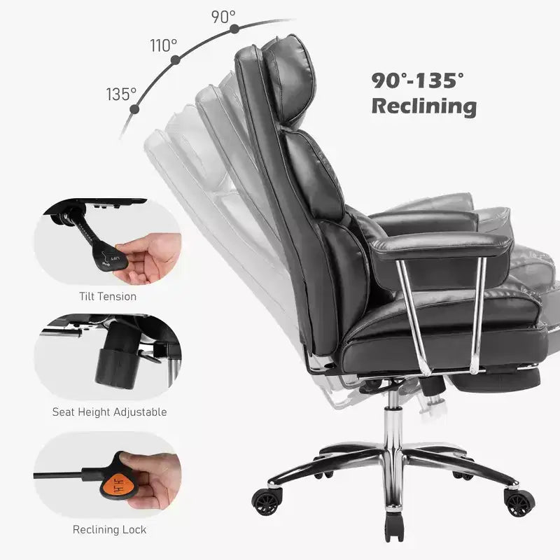 Sedia da Ufficio Ergonomica con Poggiapiedi - Sedia Direzionale Certificata BIFMA, Supporto Lombare Regolabile e Reclinabile a 135°, Sedia Girevole in Pelle PU