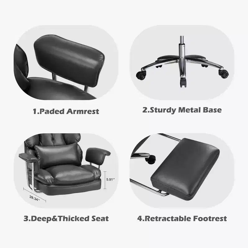 Sedia da Ufficio Ergonomica con Poggiapiedi - Sedia Direzionale Certificata BIFMA, Supporto Lombare Regolabile e Reclinabile a 135°, Sedia Girevole in Pelle PU