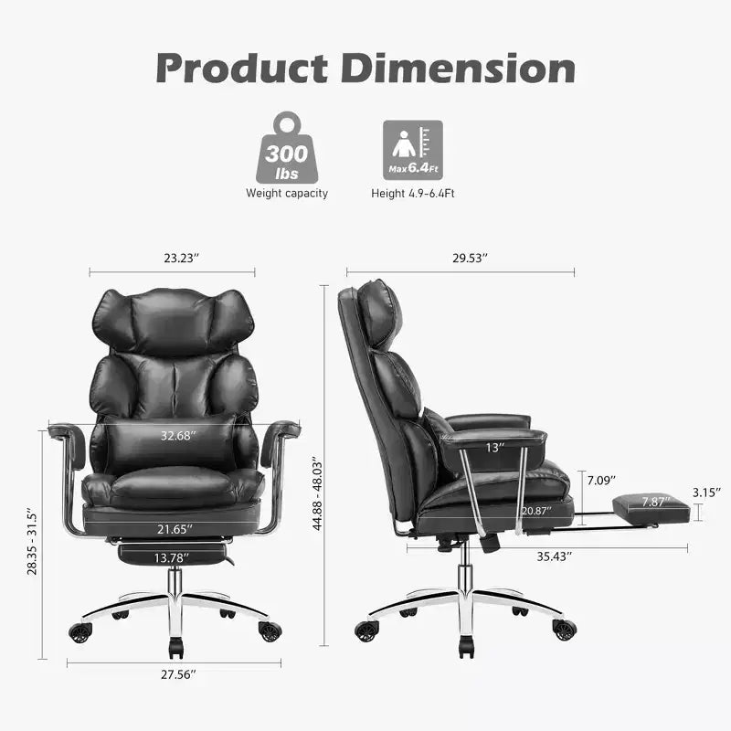 Sedia da Ufficio Ergonomica con Poggiapiedi - Sedia Direzionale Certificata BIFMA, Supporto Lombare Regolabile e Reclinabile a 135°, Sedia Girevole in Pelle PU