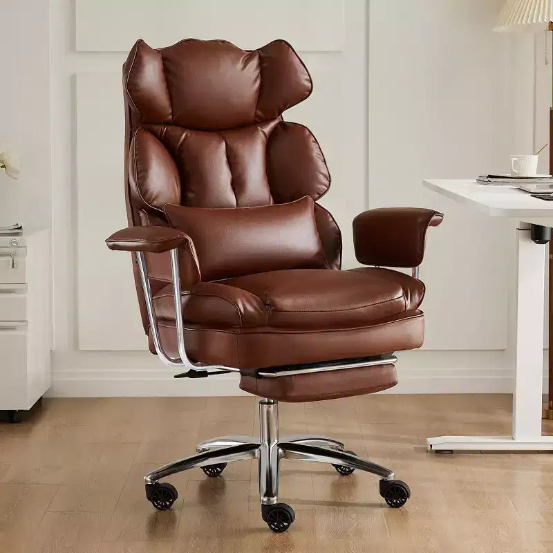 Sedia da Ufficio Ergonomica con Poggiapiedi - Sedia Direzionale Certificata BIFMA, Supporto Lombare Regolabile e Reclinabile a 135°, Sedia Girevole in Pelle PU