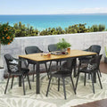 Christopher Knight Home Lorena Outdoor Acacia Wood and Resin 7 Piece Dining Set with 71 Dining Table, Black and Teak