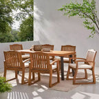 Christopher Knight Home Kittama, Set da pranzo da 7 pezzi da esterno in legno di acacia e metallo rustico con cuscino, teak e crema