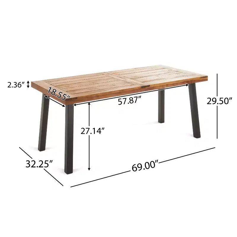 Christopher Knight Home Kittama, Set da pranzo da 7 pezzi da esterno in legno di acacia e metallo rustico con cuscino, teak e crema