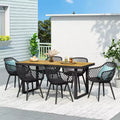 Christopher Knight Home Renata Outdoor Acacia Wood and Resin 7 Piece Dining Set with 70.25 Dining Table, Black/Teak