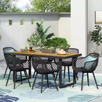 Christopher Knight Home Renata Set da Pranzo da Esterno a 7 Pezzi in Legno di Acacia e Resina con Tavolo da Pranzo da 70.25", Nero/Teak
