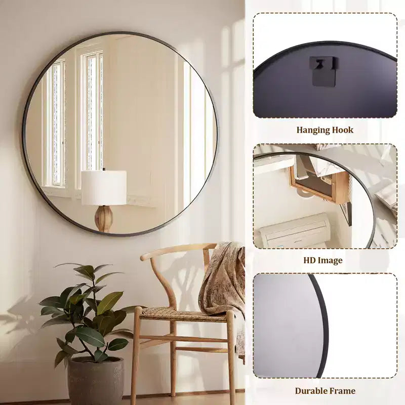 Specchio da Parete Rotondo per Bagno 24x24, Nero