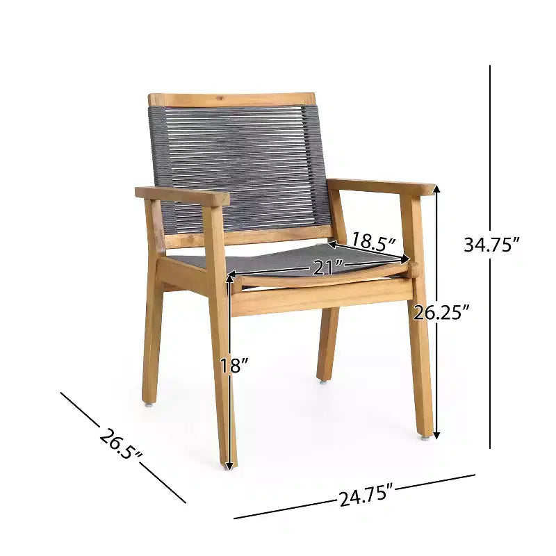 Christopher Knight Home Mcgill Set da Pranzo da Esterno 7 Pezzi in Corda e Legno di Acacia, Teak/Grigio Scuro