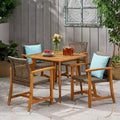 Christopher Knight Home Clausen Outdoor Acacia Wood and Wicker 5 Piece Dining Set, Teak/Mixed Mocha
