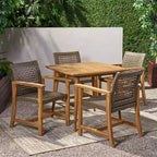 Christopher Knight Home Clausen Set da pranzo da esterno 5 pezzi in legno di acacia e vimini, teak/marrone misto