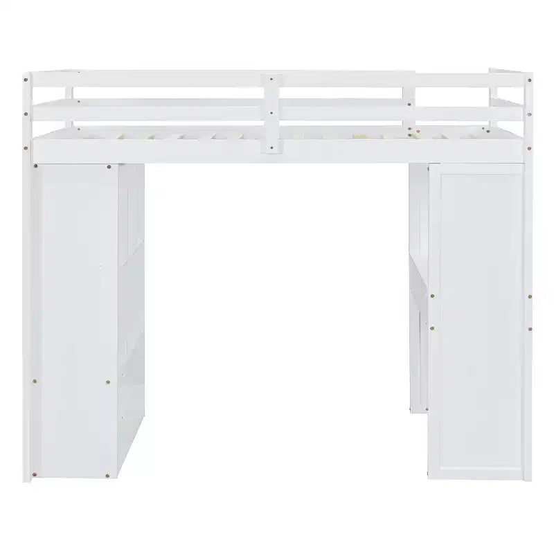 Letto a soppalco da una piazza e mezza/matrimoniale con scrivania e luci a LED, Struttura letto a soppalco in legno massello con mensole e scaletta