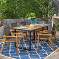 Christopher Knight Home Castano Outdoor Mesh and Acacia Wood 7-Piece Dining Set, Teak/Black