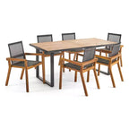 Christopher Knight Home Castano Set da Pranzo da Esterno 7 Pezzi in Rete e Legno di Acacia, Teak/Nero