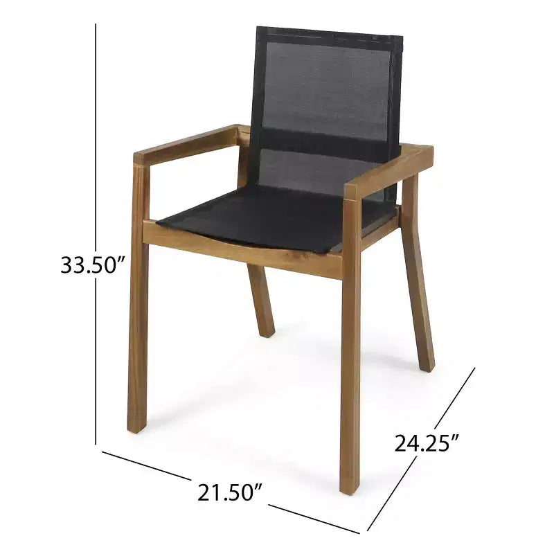 Christopher Knight Home Castano Set da Pranzo da Esterno 7 Pezzi in Rete e Legno di Acacia, Teak/Nero