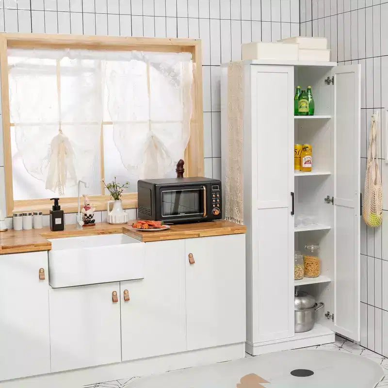 Mobiletto da dispensa indipendente da 70'' con 2 ante e 5 ripiani, colore bianco