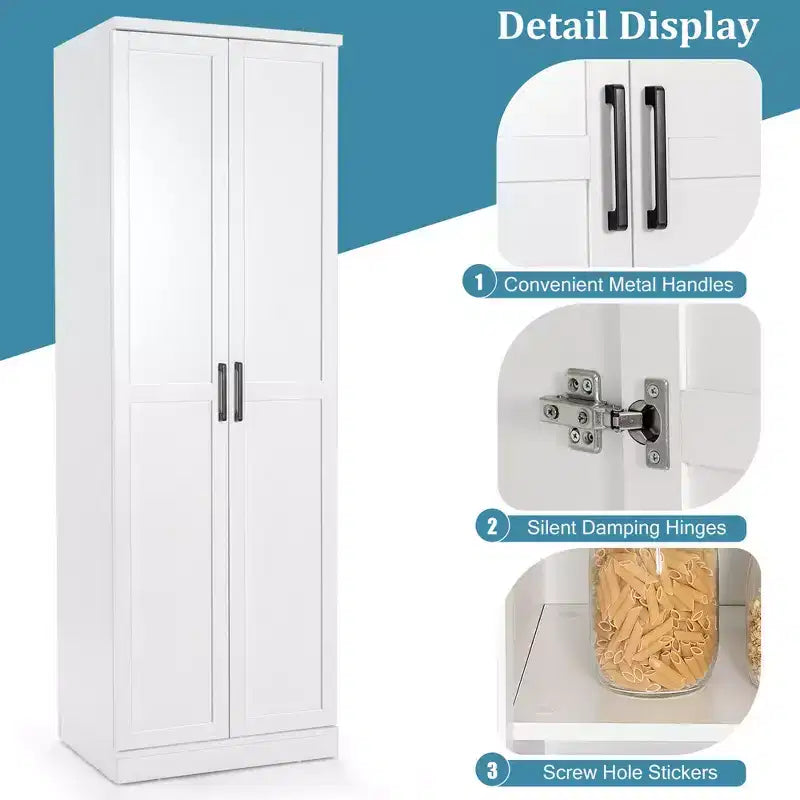 Mobiletto da dispensa indipendente da 70'' con 2 ante e 5 ripiani, colore bianco