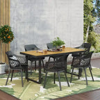 Christopher Knight Home Trinity Outdoor 7 Piece Polypropylene Resin and Acacia Wood Dining Set with 70 Table, Black and Teak