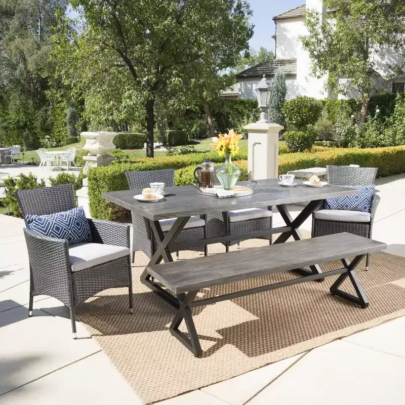 Christopher Knight Home Absher Outdoor Wicker and Aluminum 6 Piece Dining Set with Bench