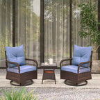 EROMMY Ensemble de 3 Fauteuils Relaxants Pivotants en Rotin pour Patio, Chaises à Bascule Pivotantes d'Extérieur avec 1 Table Basse en Rotin, Fauteuils de Patio Pivotants à 360 Degrés pour Pelouse