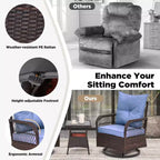 EROMMY Ensemble de 3 Fauteuils Relaxants Pivotants en Rotin pour Patio, Chaises à Bascule Pivotantes d'Extérieur avec 1 Table Basse en Rotin, Fauteuils de Patio Pivotants à 360 Degrés pour Pelouse