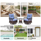 EROMMY Ensemble de 3 Fauteuils Relaxants Pivotants en Rotin pour Patio, Chaises à Bascule Pivotantes d'Extérieur avec 1 Table Basse en Rotin, Fauteuils de Patio Pivotants à 360 Degrés pour Pelouse