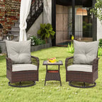 EROMMY Ensemble de 3 Fauteuils Relaxants Pivotants en Rotin pour Patio, Chaises à Bascule Pivotantes d'Extérieur avec 1 Table Basse en Rotin, Fauteuils de Patio Pivotants à 360 Degrés pour Pelouse
