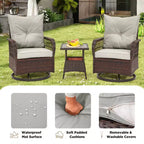 EROMMY Ensemble de 3 Fauteuils Relaxants Pivotants en Rotin pour Patio, Chaises à Bascule Pivotantes d'Extérieur avec 1 Table Basse en Rotin, Fauteuils de Patio Pivotants à 360 Degrés pour Pelouse