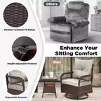 EROMMY Ensemble de 3 Fauteuils Relaxants Pivotants en Rotin pour Patio, Chaises à Bascule Pivotantes d'Extérieur avec 1 Table Basse en Rotin, Fauteuils de Patio Pivotants à 360 Degrés pour Pelouse