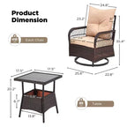 EROMMY Ensemble de 3 Fauteuils Relaxants Pivotants en Rotin pour Patio, Chaises à Bascule Pivotantes d'Extérieur avec 1 Table Basse en Rotin, Fauteuils de Patio Pivotants à 360 Degrés pour Pelouse
