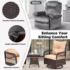 EROMMY Ensemble de 3 Fauteuils Relaxants Pivotants en Rotin pour Patio, Chaises à Bascule Pivotantes d'Extérieur avec 1 Table Basse en Rotin, Fauteuils de Patio Pivotants à 360 Degrés pour Pelouse