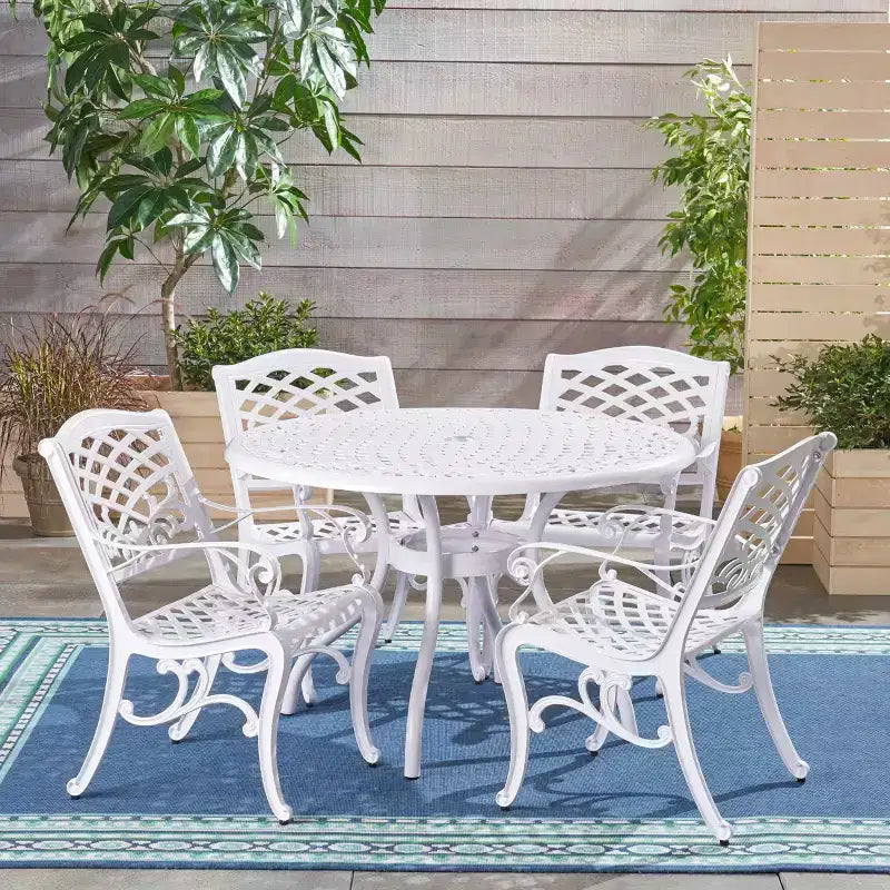 Christopher Knight Home Sarasota - Ensemble de salle à manger d'extérieur 5 pièces en fonte d'aluminium avec motifs floraux en spirale