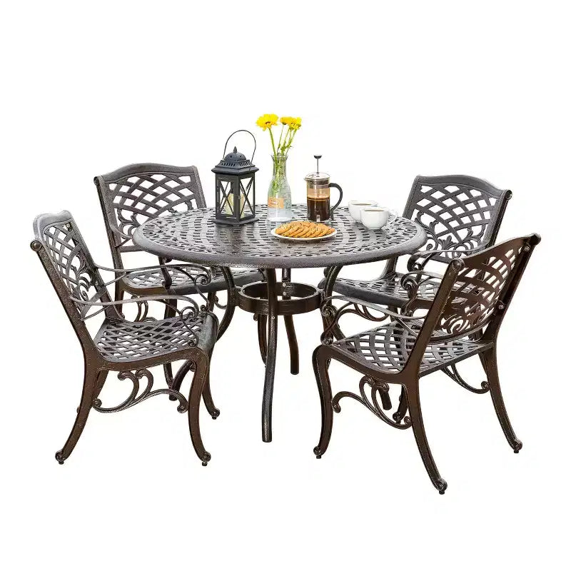Christopher Knight Home Sarasota - Ensemble de salle à manger d'extérieur 5 pièces en fonte d'aluminium avec motifs floraux en spirale