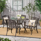 Christopher Knight Home Sarasota 5-Piece Cast Aluminum Outdoor Dining Set with Floral Scroll Design