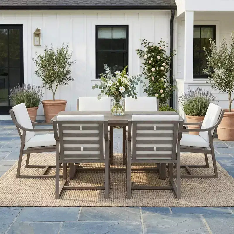 Whisen Set da Pranzo da Esterno 5 Pezzi per 4 Persone, Set Tavolo e Sedie Rotondo da Patio con Foro per Ombrellone e Cuscini Rimovibili