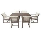 Whisen Set da Pranzo da Esterno 5 Pezzi per 4 Persone, Set Tavolo e Sedie Rotondo da Patio con Foro per Ombrellone e Cuscini Rimovibili