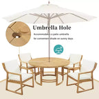 Whisen Set da Pranzo da Esterno 5 Pezzi per 4 Persone, Set Tavolo e Sedie Rotondo da Patio con Foro per Ombrellone e Cuscini Rimovibili
