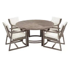 Whisen Set da Pranzo da Esterno 5 Pezzi per 4 Persone, Set Tavolo e Sedie Rotondo da Patio con Foro per Ombrellone e Cuscini Rimovibili