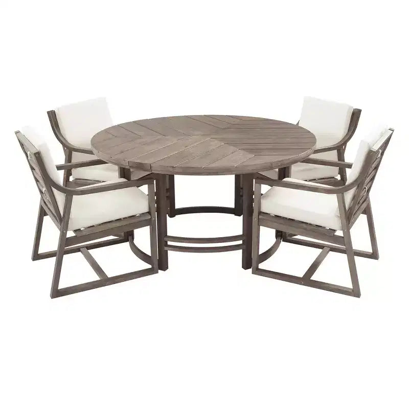 Whisen Set da Pranzo da Esterno 5 Pezzi per 4 Persone, Set Tavolo e Sedie Rotondo da Patio con Foro per Ombrellone e Cuscini Rimovibili